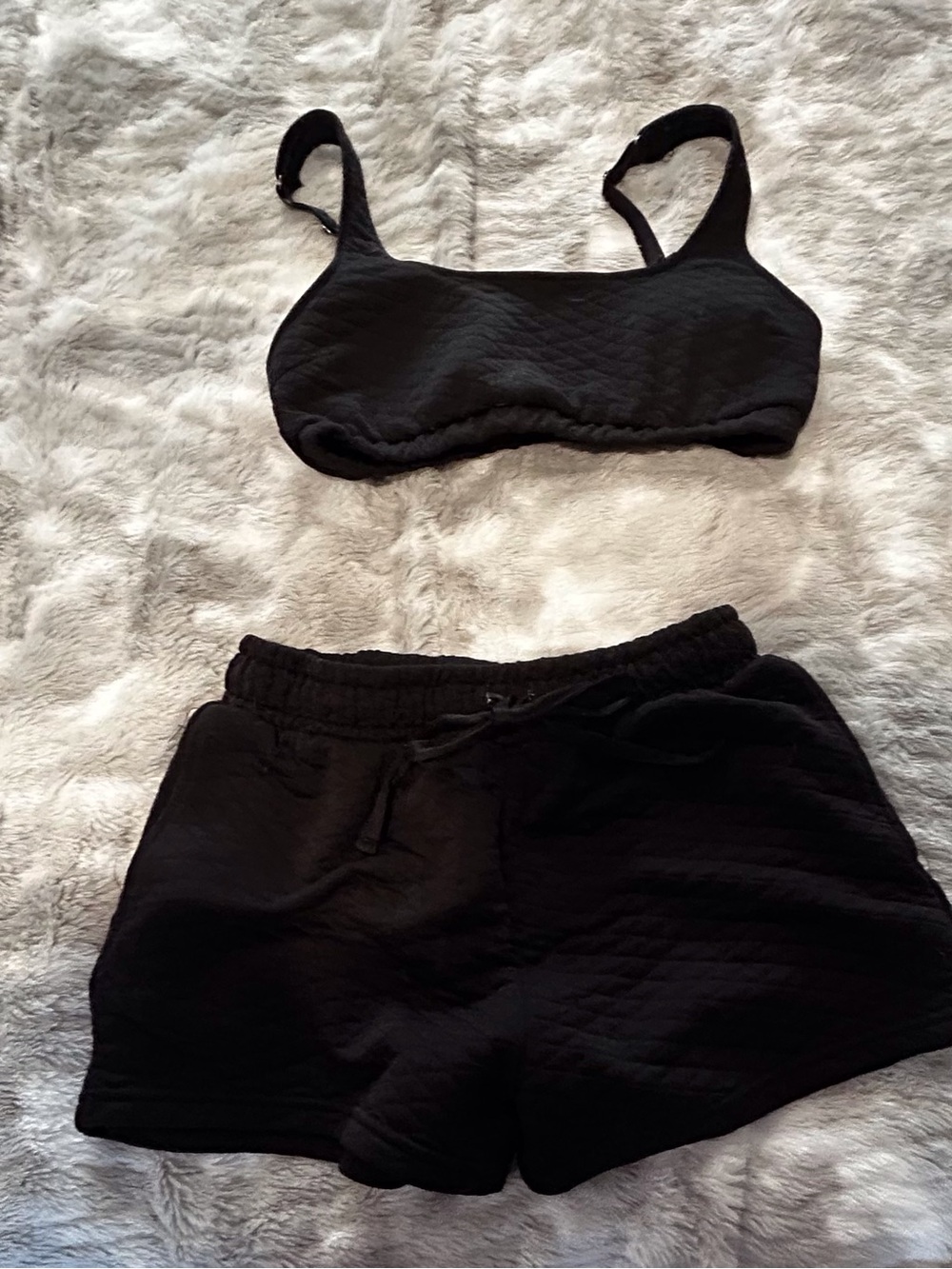 No Boundaries Black Quilted Bralette and Drawstring Lounge Shorts